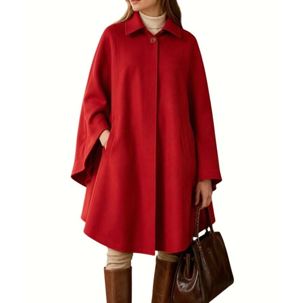 Vintage 100% Wool Cape Coat 1X Red Outerwear Heritage Equestrian Winter Academia